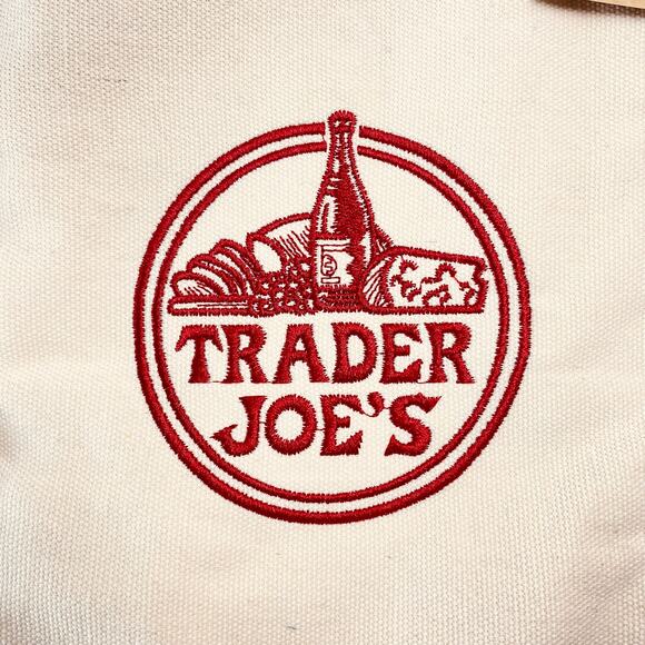 TRADER JOE'S Set of 2 -Reusable Cavas Tote Bag in Natural and Navy Blue - NWT - Picture 3 of 6